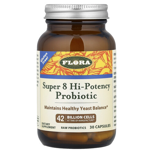 Flora, Super 8 Hi-Potency Probiotic, 42 milliarder celler, 30 kapsler