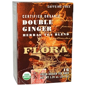 Отзывы о Флора, Certified Organic, Double Ginger Herbal Tea Blend, Caffeine-Free, 16 Fresh-Sealed Tea Bags, 1.24 oz (35.2 g)