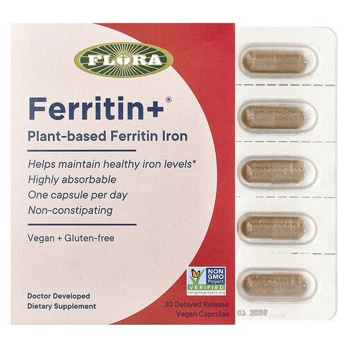Flora, Ferritin+®, pflanzliches Ferritineisen, 30 vegane Kapseln mit verzögerter Freisetzung (20 mg pro Kapsel)