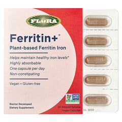 Ferritin+®, рослинний феритин (залізо), 30 веганських капсул із відстроченим вивільненням (20 мг у капсулі)