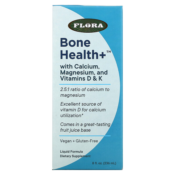 Flora, Bone Health +（含鈣、鎂、維生素 D、維生素 K），液態，8 液量盎司（236 毫升）