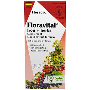 Flora, Floradix, Floravital, железо + растительная добавка, жидкий экстракт, 700 мл