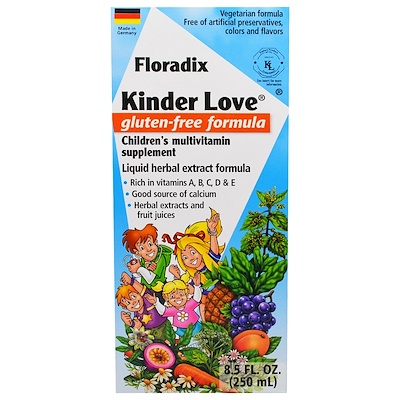 Floradix, Kinder Love, детская мультивитаминная добавка, без глютена, 8,5 ж. унц. (250 мл)