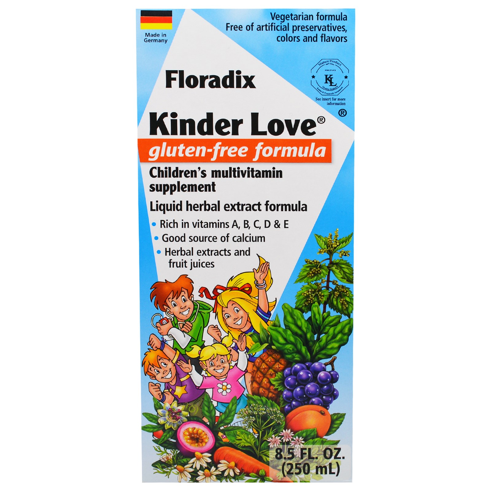 Flora, Floradix, Kinder Love, Children's Multivitamin Supplement, Gluten Free Formula, 8.5 fl oz (250 ml)