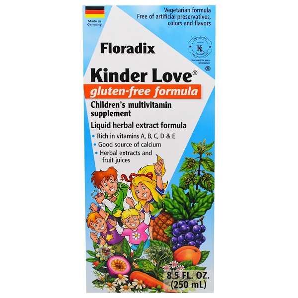 Flora, Floradix, Kinder Love, детская мультивитаминная добавка, без глютена, 8,5 ж. унц. (250 мл)