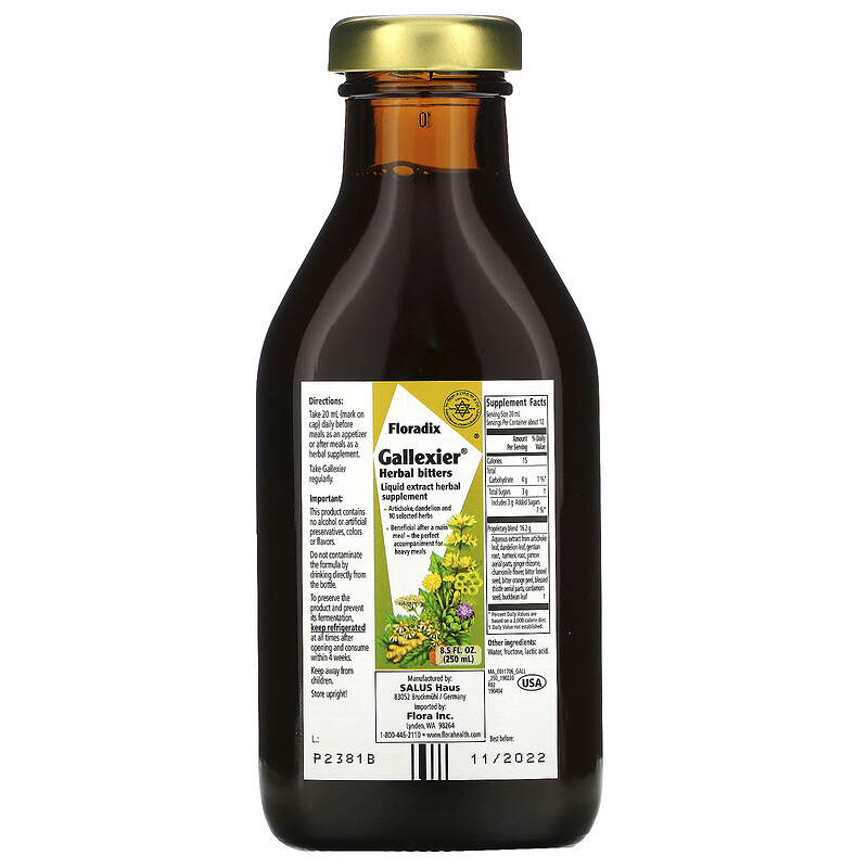 Flora, Floradix, Gallexier Herbal Bitters, Liquid Extract Herbal