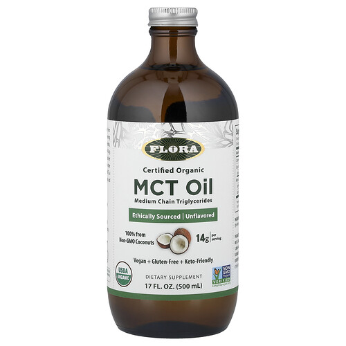 Flora, Certified Organic MCT Oil, bio-zertifiziertes Bio-MCT-Öl, geschmacksneutral, 14 g, 500 ml (17 fl. oz.)