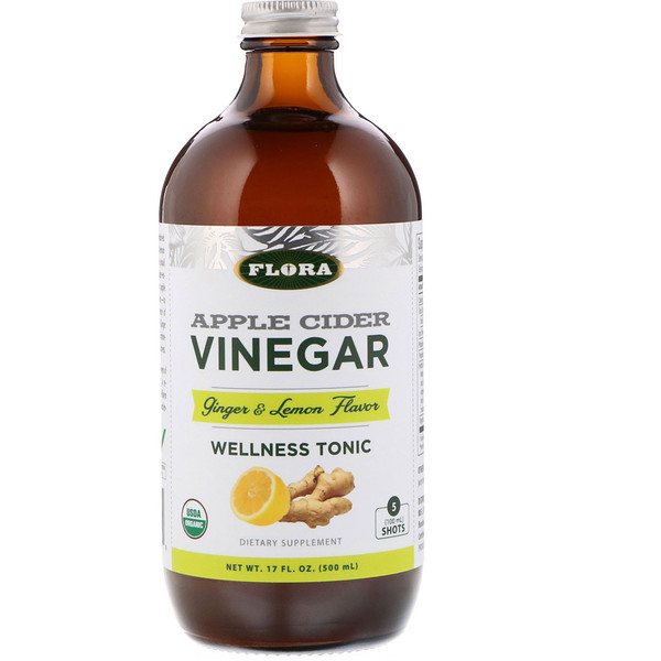 Flora, Apple Cider Vinegar, Wellness Tonic, Ginger & Lemon Flavor, 17 fl oz (500 ml)