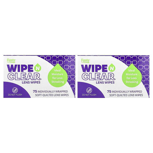 Flents, Wipe 'N Clear® Lensdoekjes, 2 dozen van 75 doekjes per doos.