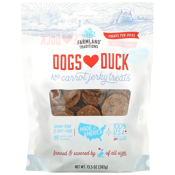 Farmland Traditions, Dogs Love Duck and Carrot, Jerky Treats, 13.5 oz