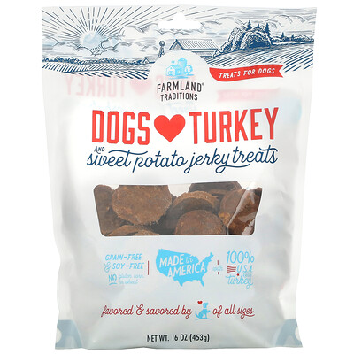 Farmland Traditions Dogs Love Turkey & Sweet Potato, вяленое лакомство, 453 г (16 унций)  - купить со скидкой