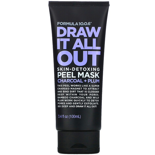 Draw It All Out, Skin-Detoxing Peel Beauty Mask, Charcoal + Plum, 3.4 fl oz (100 ml)