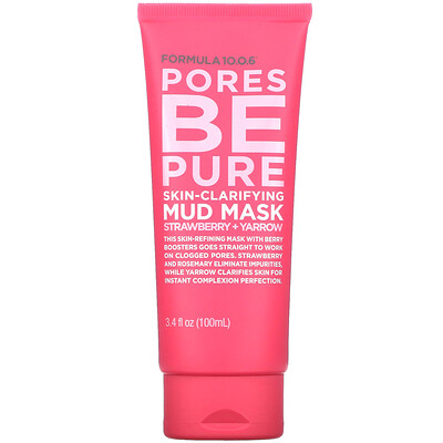 Formula 10.0.6 Pores Be Pure, Skin-Clarifying Mud Mask, Strawberry + Yarrow, 3.4 fl oz (100 ml)