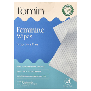 fomin, Lingettes pour femmes, Sans parfum, 15 lingettes emballées individuellement