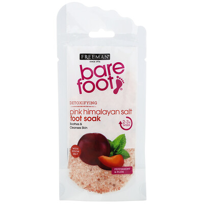 Freeman Beauty Bare Foot, детоксикация, розовая гималайская соль для ножных ванночек, перечная мята и слива, 71 г (2,5 г)