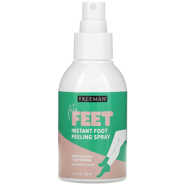 Freeman Beauty‏, Flirty Feet, תרסיס לפילינג מידי של כפות הרגליים, קוקוס + אלוורה, 118 מ“ל (4 אונקיות נוזל)
