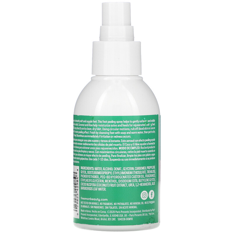 Freeman Beauty, Flirty Feet, Instant Foot Peeling Spray, Coconut + Aloe