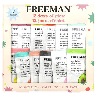 

Freeman Beauty, 12 Days of Glow Beauty Face Mask Set, 12 Sachets, 0.24 fl oz (7 ml) Each