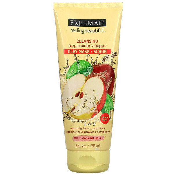 Freeman Beauty‏, Cleansing Apple Cider Vinegar Clay Mask + Scrub, 6 fl oz (175 ml)