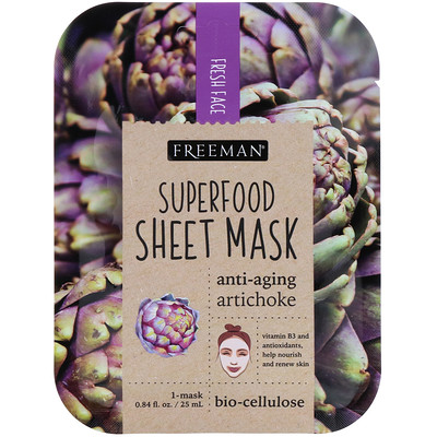 Freeman Beauty Тканевая маска с суперфудом, антивозрастной артишок, 1 маска, 0,84 ж. унц. (25 мл)