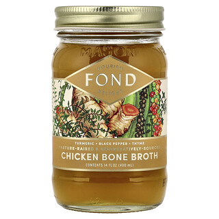FOND Bone Broth, 鸡骨汤，姜黄和黑胡椒味，14 液量盎司（400 毫升）