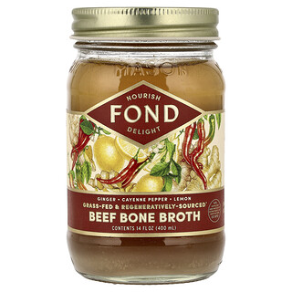 FOND Bone Broth, 牛骨汤，姜和卡宴辣椒，14 液量盎司（400 毫升）