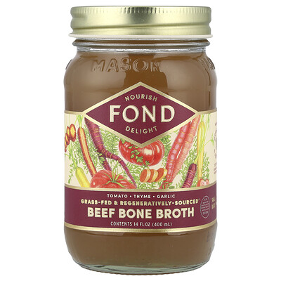 FOND Bone Broth, Caldo de hueso de res, Tomate y tomillo, 400 ml (14 oz. líq.)