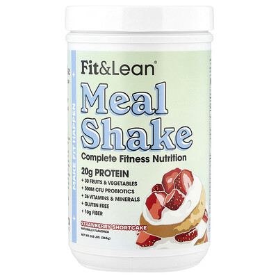 Fit & Lean, Batido de comidas, Nutrición física completa, Tarta de fresas`` 365 g (0,8 lb)