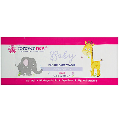 Forever New Baby, Fabric Care Wash, Liquid, Clean Cotton, 1/3 fl oz (10 ml)