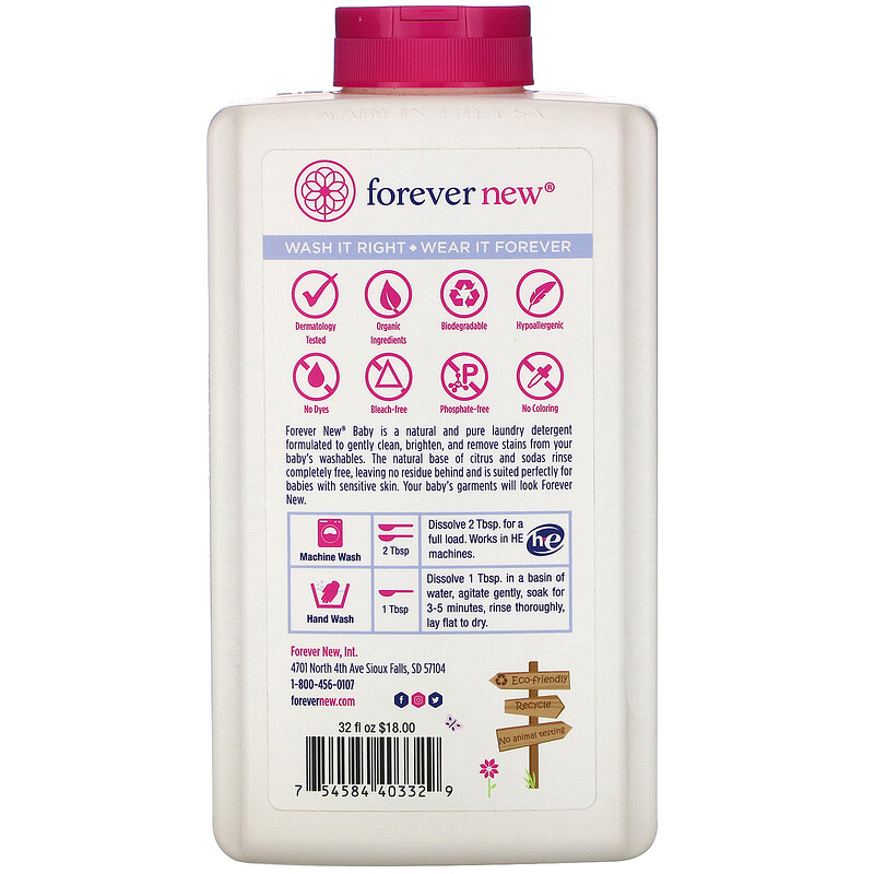 Forever New, Baby, Fabric Care Wash, Liquid, Clean Cotton, 32 oz (946