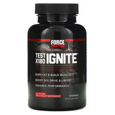 Force Factor Test X180 Ignite, Free Testosterone Booster & Fat Burner, 120 Capsules