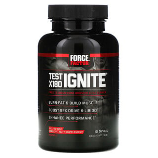 Force Factor, Test X180 Ignite, Suplemento potenciador de la testosterona libre y quemar grasas, 120 cápsulas