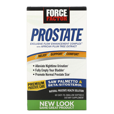 Force Factor Prostate, Natural Prostate Health Solution, 60 Easy-To-Swallow Softgels