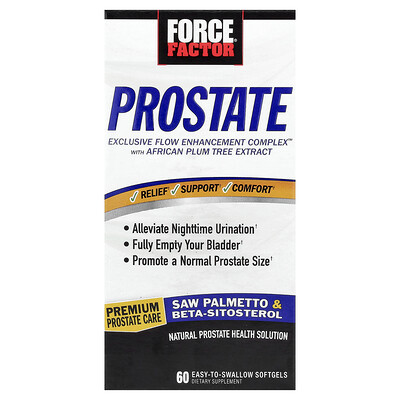 Force Factor Prostate Natural Prostate Health Solution 60 EasyToSwallow Softgels