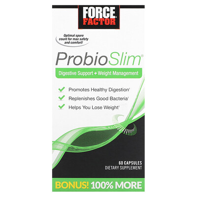 

Force Factor ProbioSlim, средство для поддержки пищеварения и коррекции веса, 60 капсул