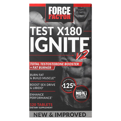 

Force Factor Test X180 Ignite V2, средство для повышения уровня тестостерона и сжигания жира, 120 таблеток