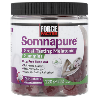 Force Factor, Somnapure®, Nagyszerű Ízű Melatonin Gumicukrok, Álombogyó, 120 Gumicukrok (5 mg gumicukoronként)
