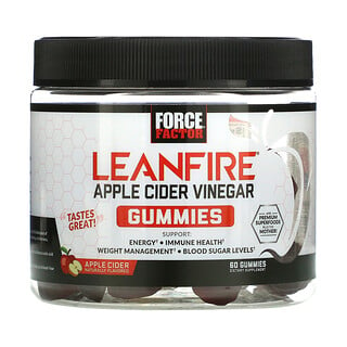 Force Factor, LeanFire（リーンファイア）、酢酸菌入りアップルサイダービネガー グミ、アップルサイダー天然香料使用、グミ60粒