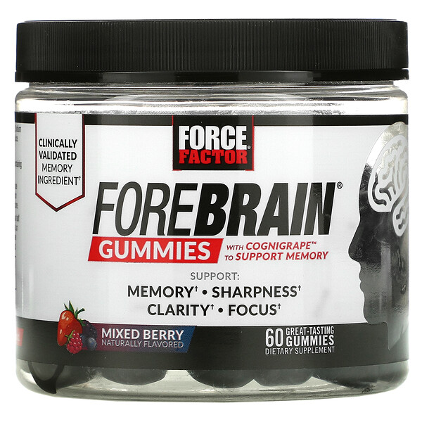 Force Factor, Forebrain Gummies，記憶幫助，混合漿果味，60 粒軟糖
