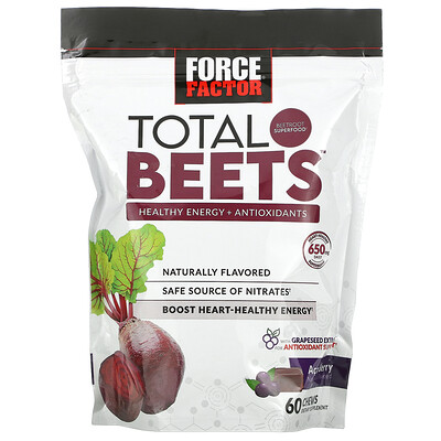 Force Factor Total Beets, Healthy Energy + Antioxidants, Acai Berry, 325 mg, 60 Chews