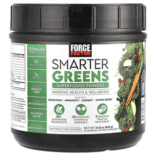 Force Factor, Smarter Greens™, Superalimento en polvo, Sin sabor, 420 g (14,8 oz)