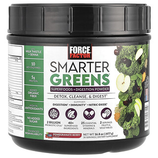Force Factor, Smarter Greens®, Makanan Super + Serbuk Pencernaan, Beri Delima, 16.8 oz (477 g)