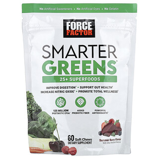 Force Factor, Smarter Greens®, Bayas de verano, 60 comprimidos masticables blandos