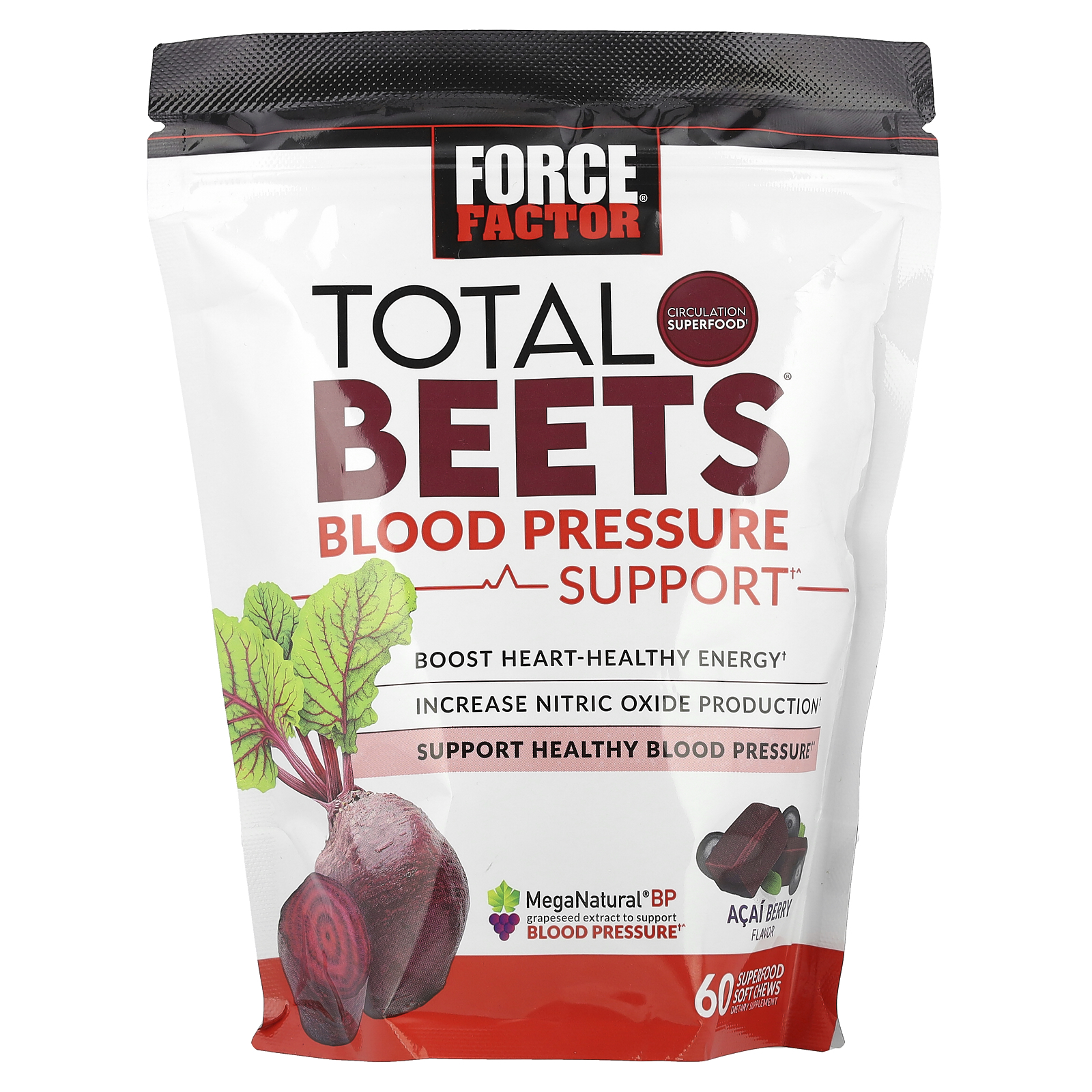 Force Factor (포스팩터), Total Beets®, 혈압 건강 지원, 아사이베리 맛, 소프트츄 60개