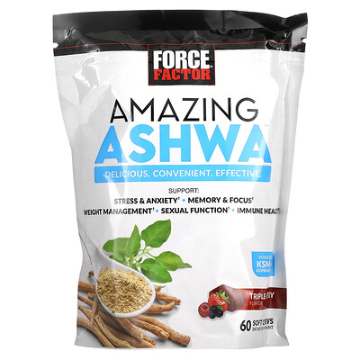 

Force Factor Amazing Ashwa Triple Berry 60 Soft Chews