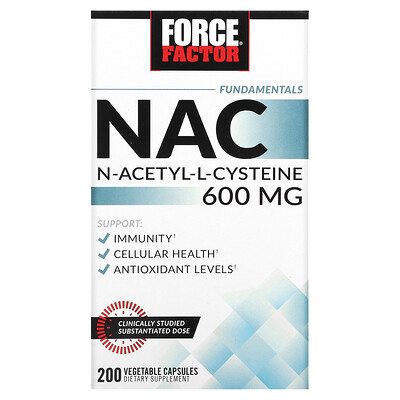

Force Factor, Fundamentals, NAC, N-Acetyl-L-Cysteine, 600 mg, 200 Vegetable Capsules