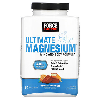 Force Factor‏, Ultimate Magnesium ، كريمات البرتقال ، 330 ملجم ، 60 قطعة قابلة للمضغ (165 ملجم لكل قطعة مضغ)