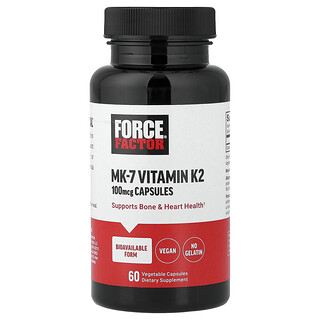Force Factor, MK-7 Vitamina K2, 100 mcg, 60 cápsulas vegetales