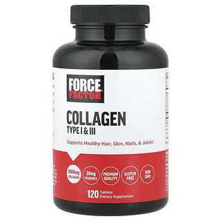 Force Factor, Colágeno de tipo I y III, 120 comprimidos