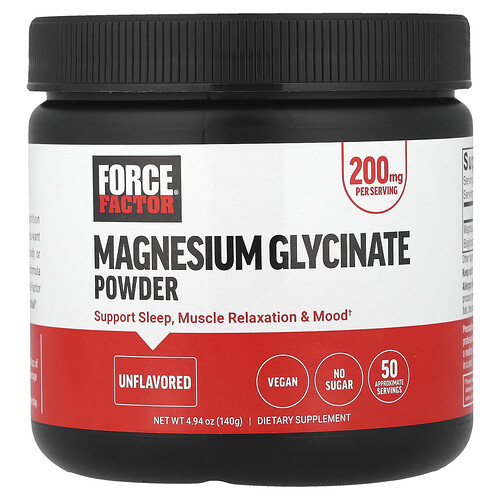 Force Factor, Magnesium Glycinate Powder, Unflavored, Magnesiumglycinatpulver, geschmacksneutral, 140 g (4,94 oz.)